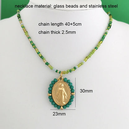 Miraculous Medal Necklace - Gold Tone Catholic Marian Pendant