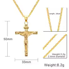Catholic Crucifix Necklace — Gold-Tone Stainless Steel Jesus Christ Pendant for Women