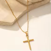 Stainless steel necklace cross pendant - Gold-Tone
