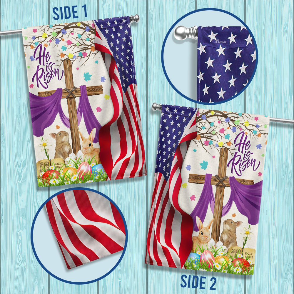 Easter Rabbit Jesus Cross He Is Risen American Flag