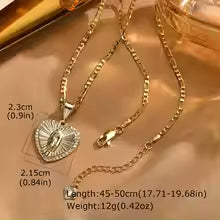 Blessed Mother Heart Pendant Necklace — Gold-Tone Stainless Steel Catholic Marian Jewelry