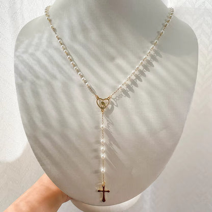 Five Decade Rosary — Dainty Catholic Prayer Beads with Cross and Marian Heart Medal