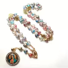 Immaculate Heart Five Decade Rosary — Pastel Heart Bead Catholic Marian Prayer Beads