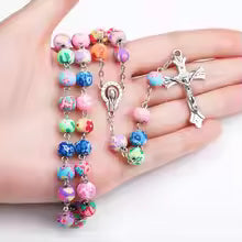 First Communion Five Decade Rosary — Colorful Polymer Clay Catholic Rosary for Girls
