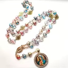 Immaculate Heart Five Decade Rosary — Pastel Heart Bead Catholic Marian Prayer Beads