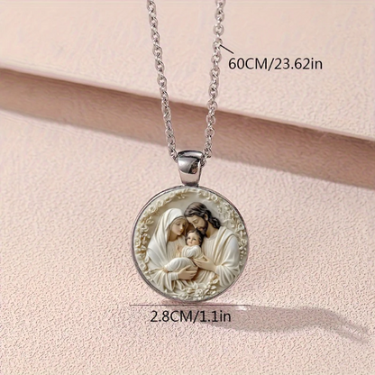 Holy Family Cameo Pendant Necklace — Catholic Saint Joseph, Blessed Mother and Infant Jesus
