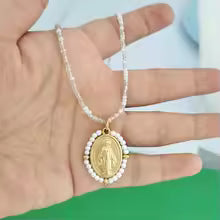 Miraculous Medal Necklace - Gold Tone Catholic Marian Pendant