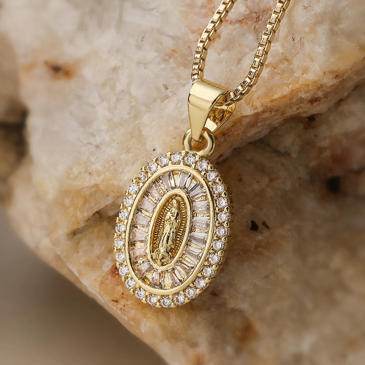 Virgin Mary Pendant Stainless Steel - Gold Tone