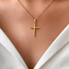 Stainless steel necklace cross pendant - Gold-Tone
