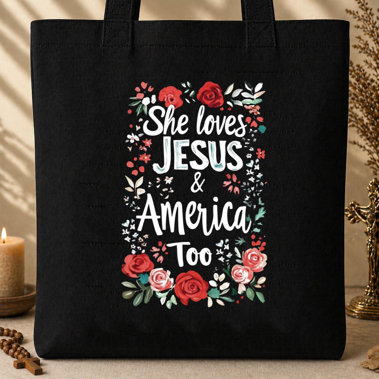She Loves Jesus And America Too 01 Tote Bag