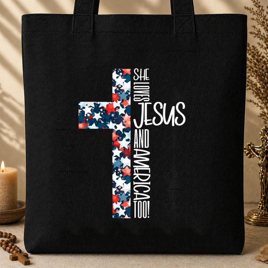 She Loves Jesus And America Too 03 Tote Bag