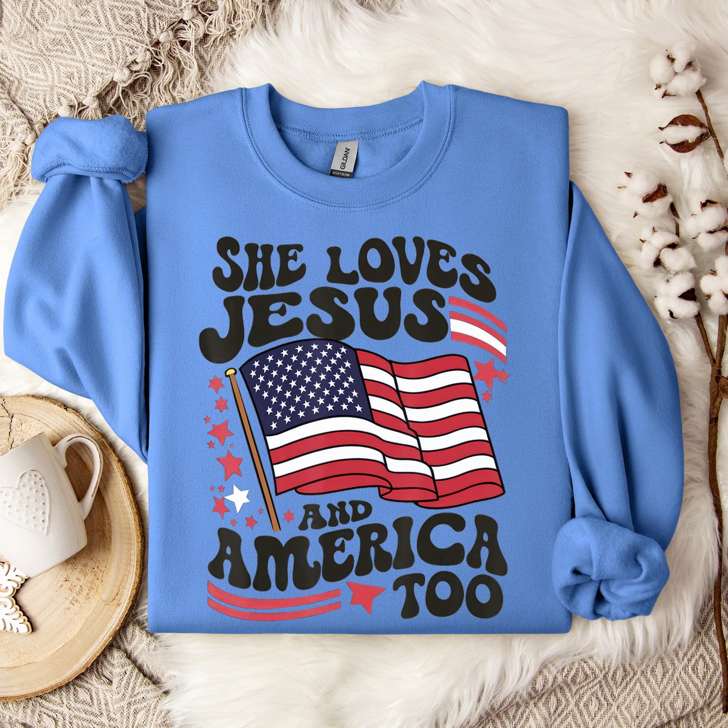 She Loves Jesus And America Too 4th Of July Flag Christian Sweatshirt