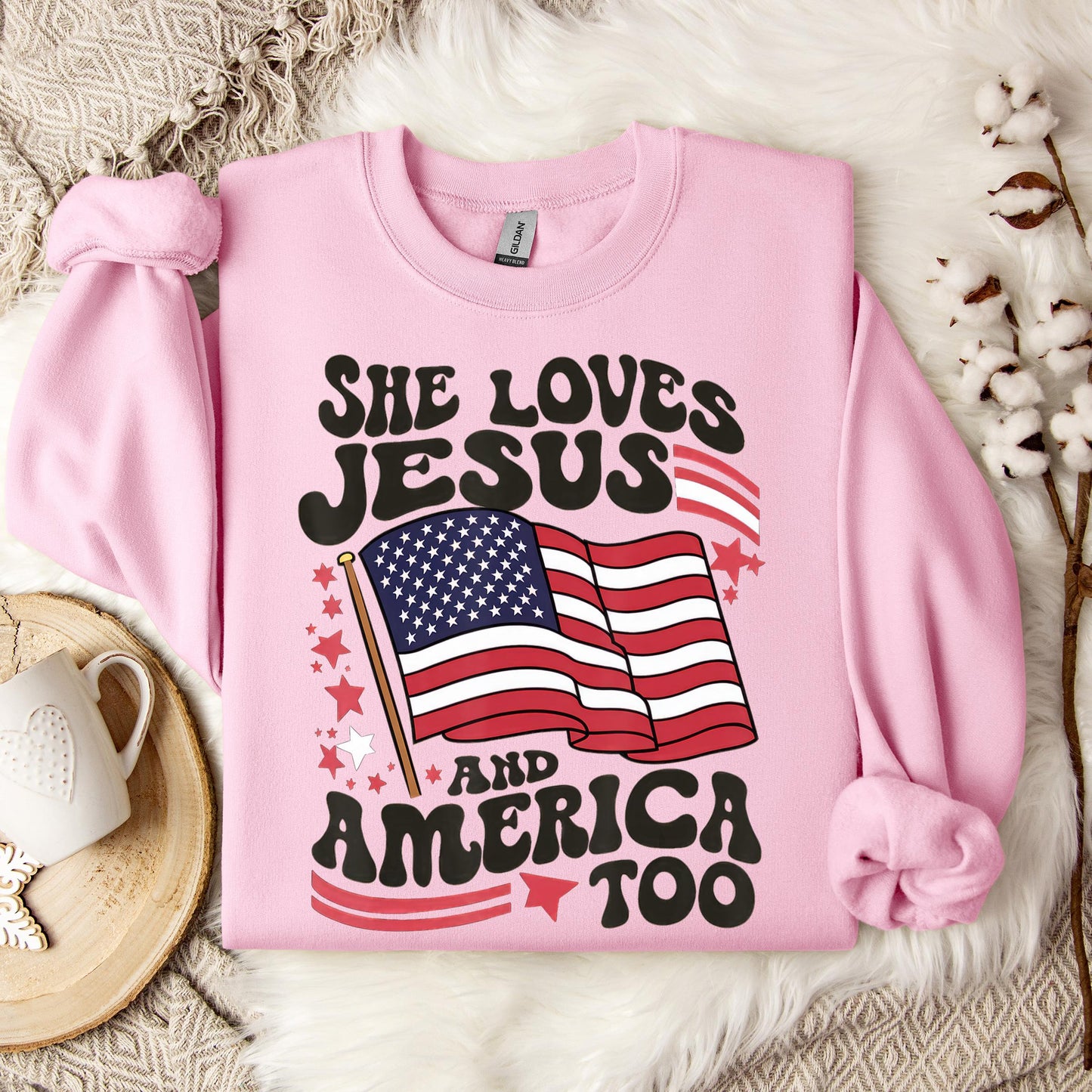She Loves Jesus And America Too 4th Of July Flag Christian Sweatshirt