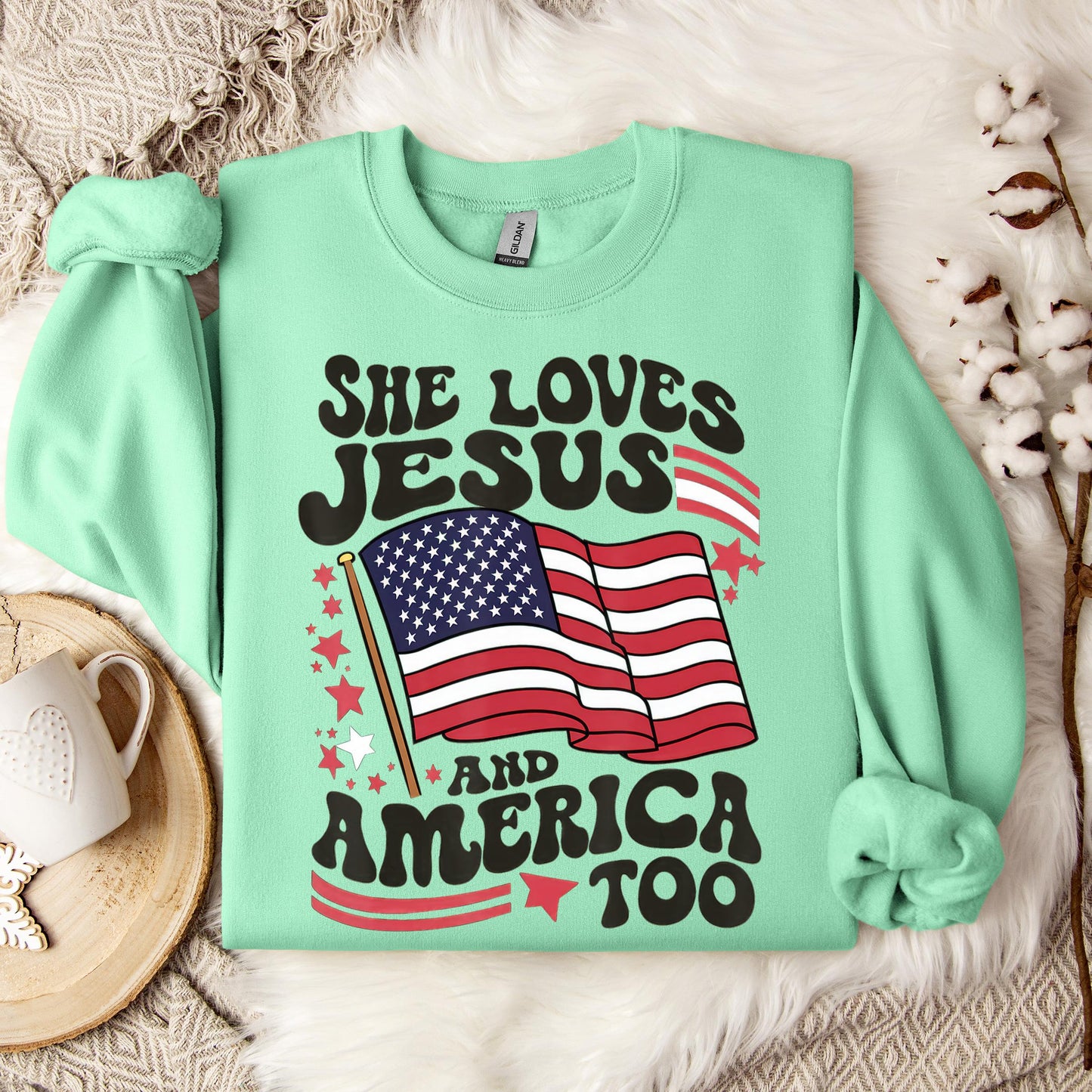 She Loves Jesus And America Too 4th Of July Flag Christian Sweatshirt