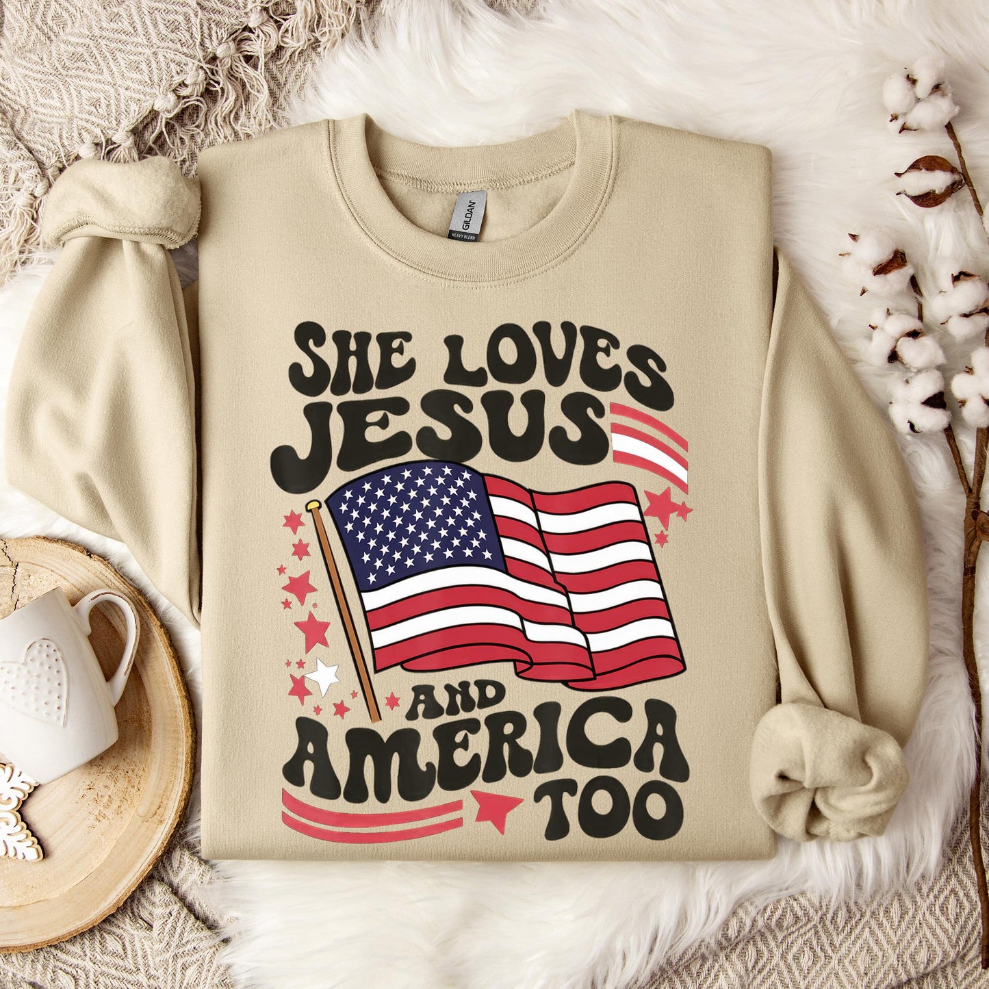 She Loves Jesus And America Too 4th Of July Flag Christian Sweatshirt