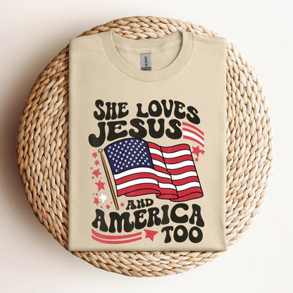 She Loves Jesus And America Too 4th Of July Flag Christian