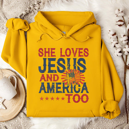She Loves Jesus And America Too 4th Of July Patriotic Hoodie