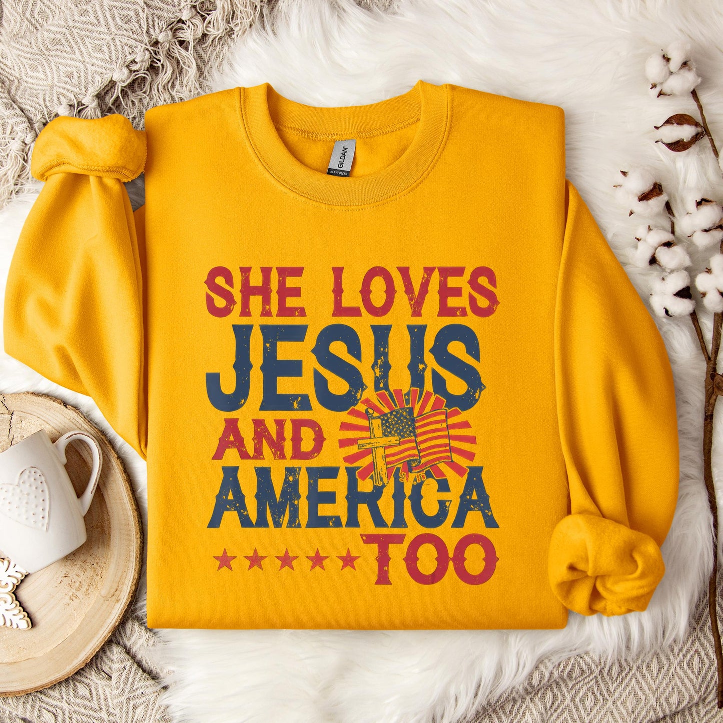 She Loves Jesus And America Too 4th Of July Patriotic Sweatshirt