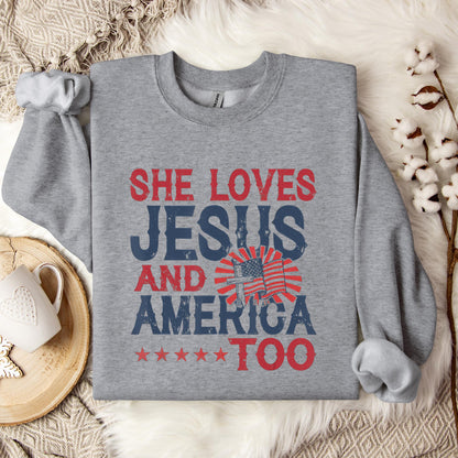She Loves Jesus And America Too 4th Of July Patriotic Sweatshirt