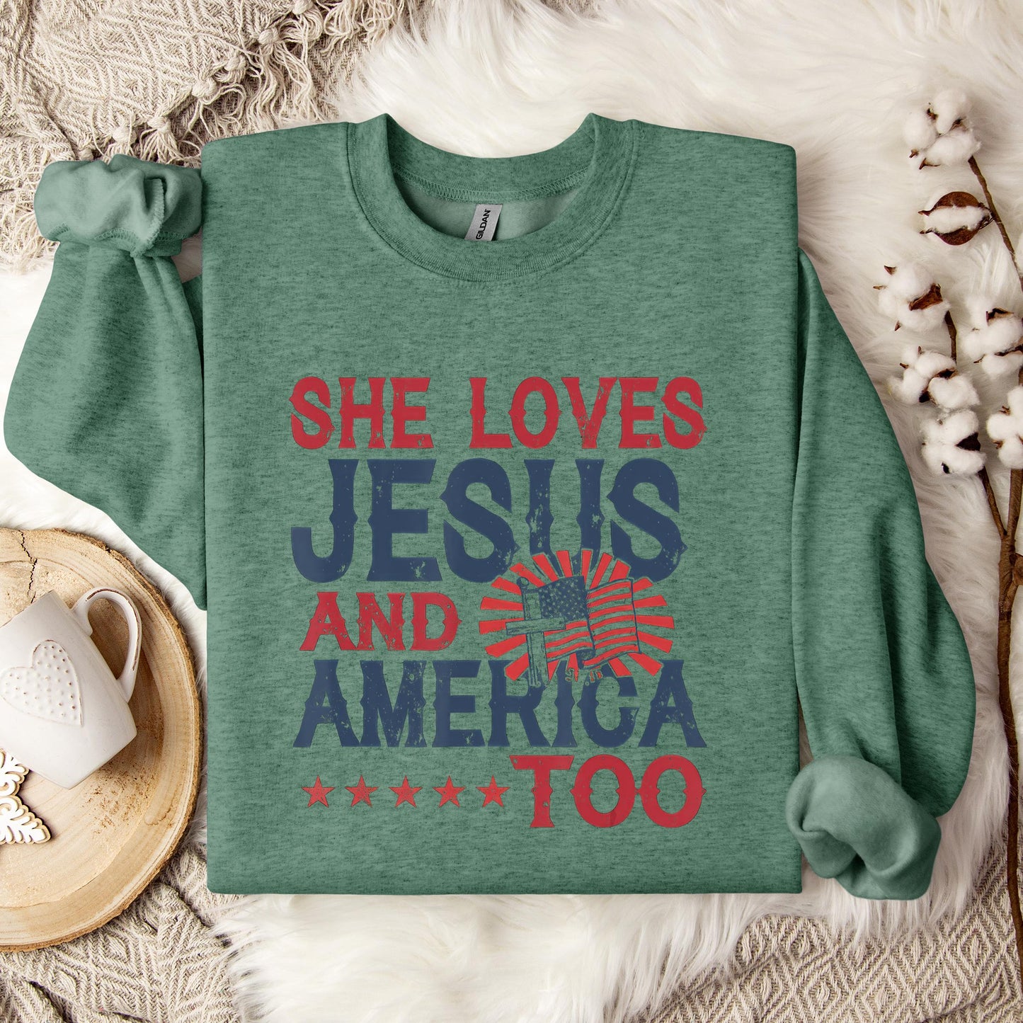 She Loves Jesus And America Too 4th Of July Patriotic Sweatshirt