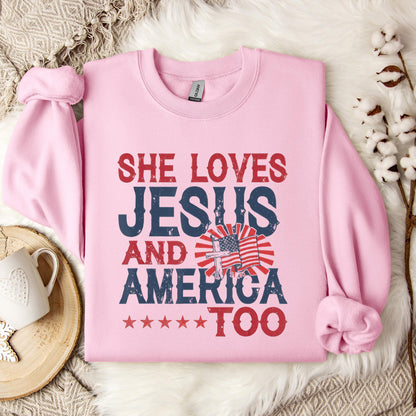 She Loves Jesus And America Too 4th Of July Patriotic Sweatshirt