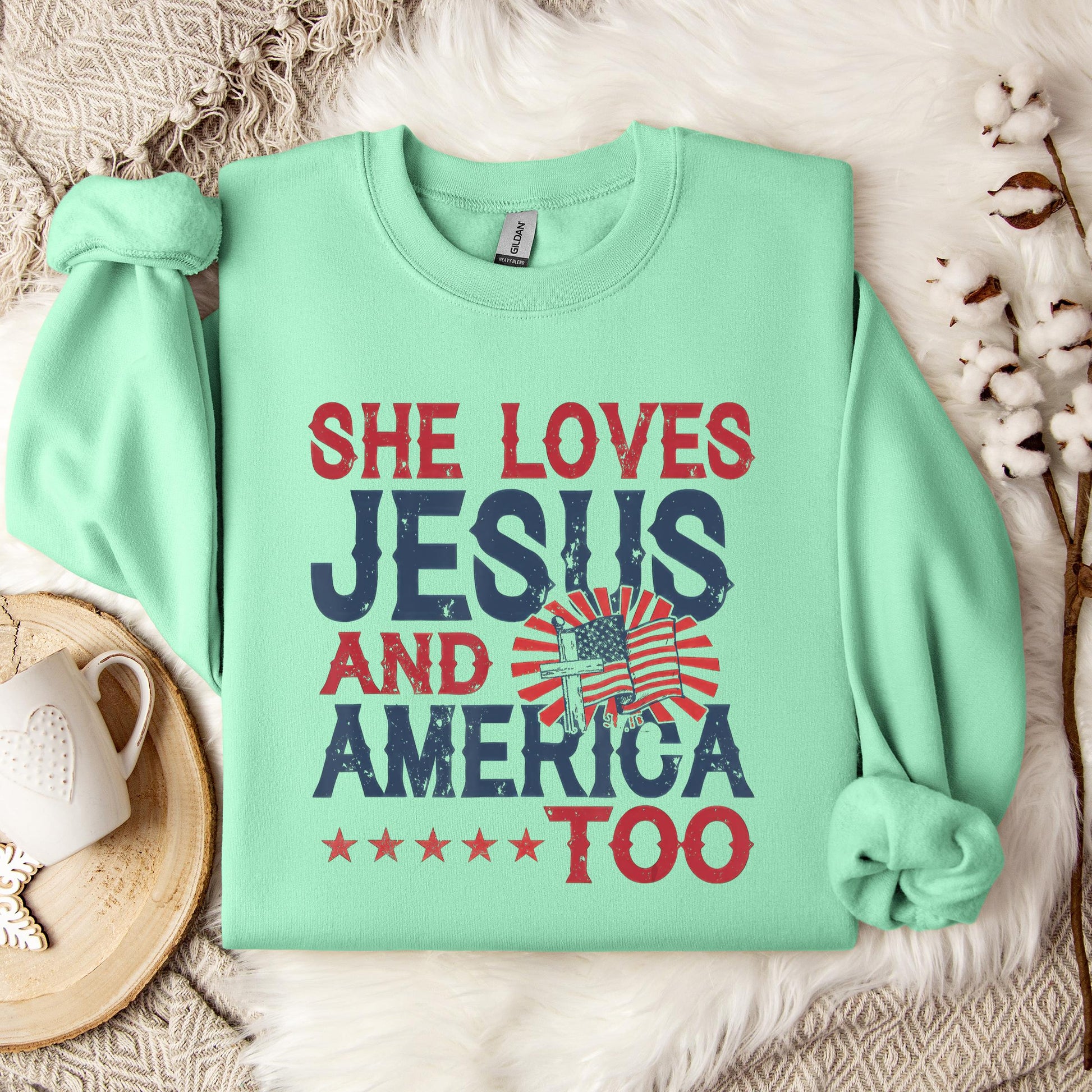 She Loves Jesus And America Too 4th Of July Patriotic Sweatshirt