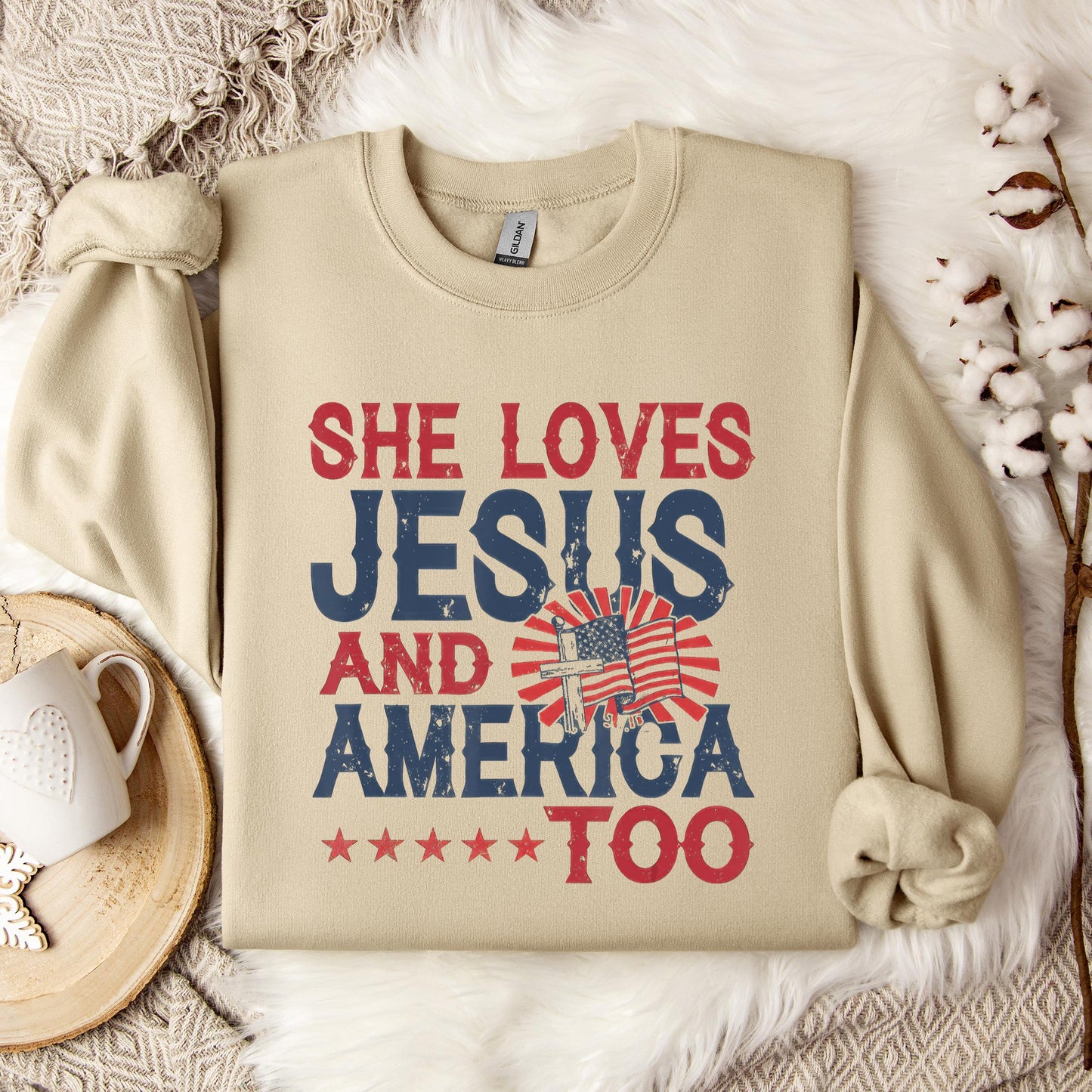 She Loves Jesus And America Too 4th Of July Patriotic Sweatshirt