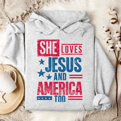She Loves Jesus And America Too Christian 4th Of July Retro Hoodie