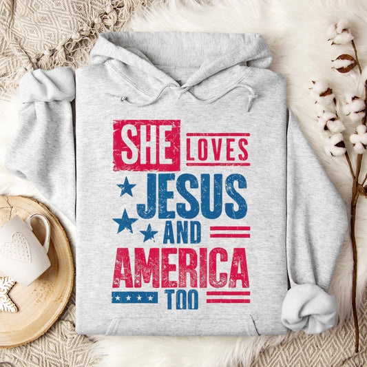 She Loves Jesus And America Too Christian 4th Of July Retro Hoodie
