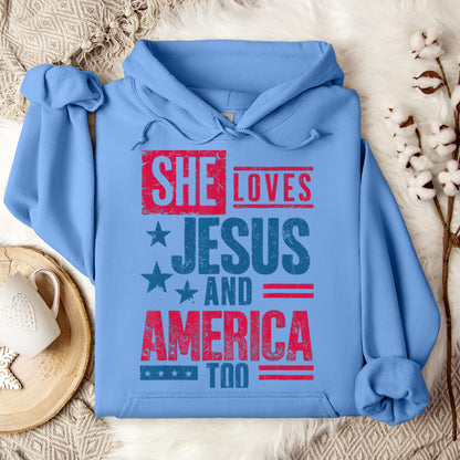She Loves Jesus And America Too Christian 4th Of July Retro Hoodie