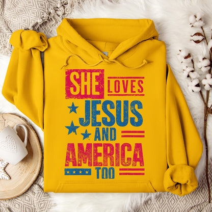 She Loves Jesus And America Too Christian 4th Of July Retro Hoodie
