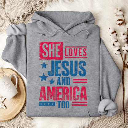 She Loves Jesus And America Too Christian 4th Of July Retro Hoodie
