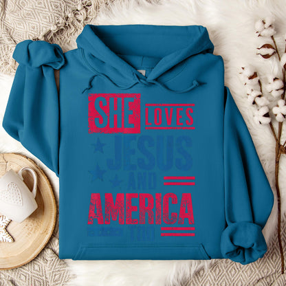 She Loves Jesus And America Too Christian 4th Of July Retro Hoodie
