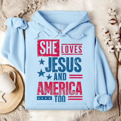 She Loves Jesus And America Too Christian 4th Of July Retro Hoodie