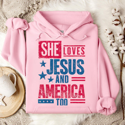She Loves Jesus And America Too Christian 4th Of July Retro Hoodie