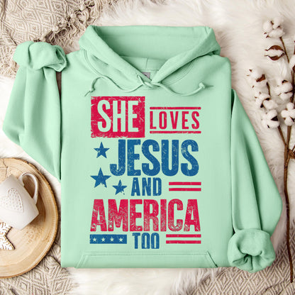 She Loves Jesus And America Too Christian 4th Of July Retro Hoodie