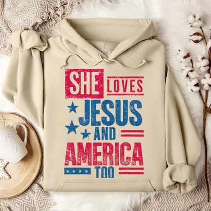 She Loves Jesus And America Too Christian 4th Of July Retro Hoodie