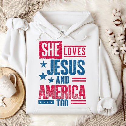 She Loves Jesus And America Too Christian 4th Of July Retro Hoodie