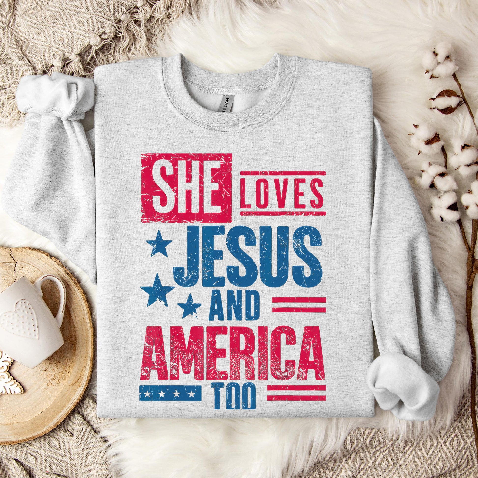 She Loves Jesus And America Too Christian 4th Of July Retro Sweatshirt