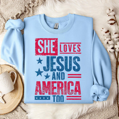 She Loves Jesus And America Too Christian 4th Of July Retro Sweatshirt