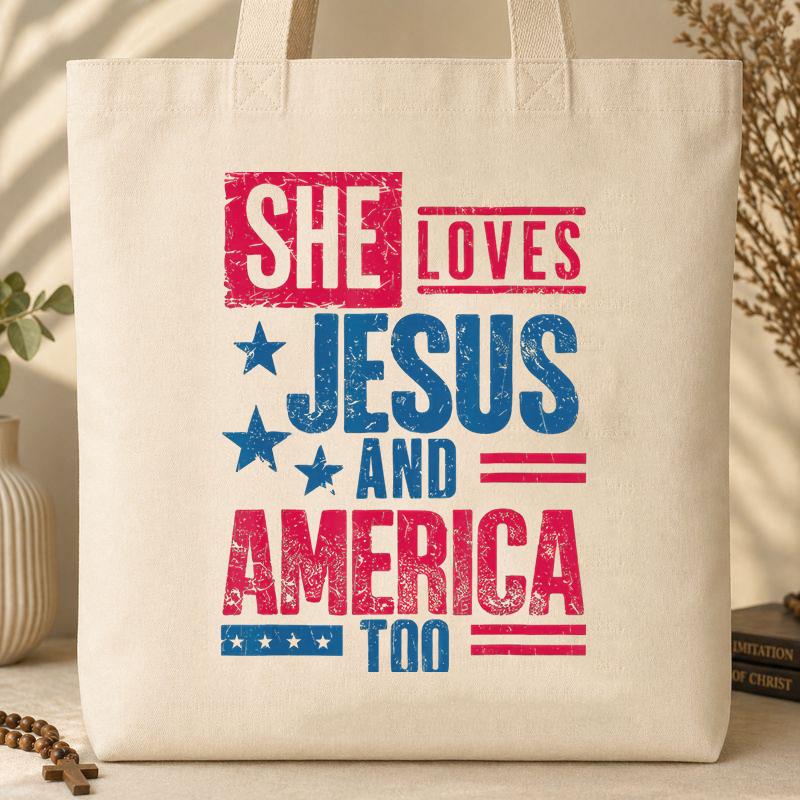 She Loves Jesus And America Too Christian 4th Of July Retro Tote Bag
