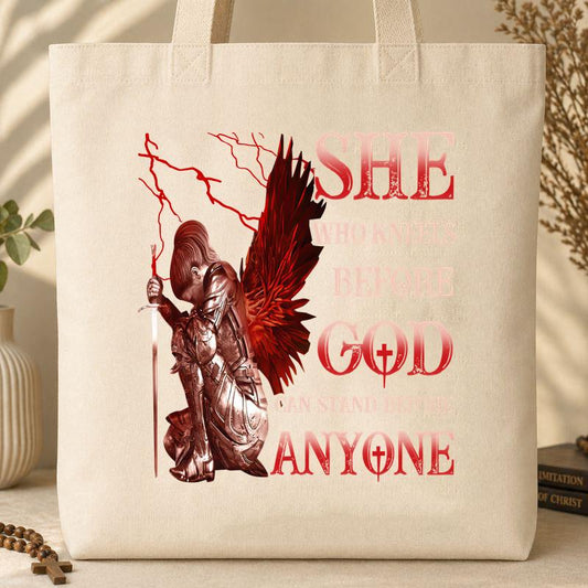 She Who Kneels Before God Can Stand Before Anyone Tote Bag