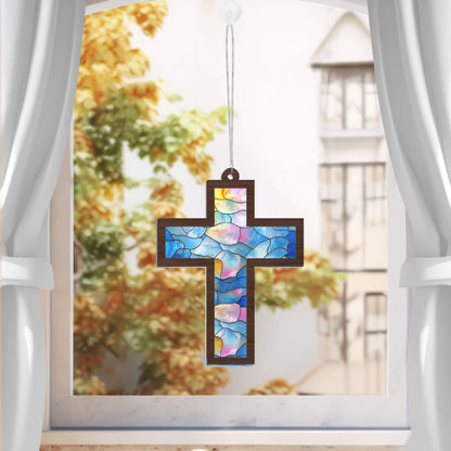Christmas Ornament, Christian Cross 2 Layered Hanging Suncatcher