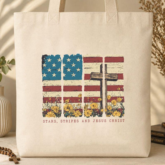 Stars Stripes And Jesus Christ Tote Bag