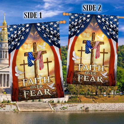 Christian Cross American Flag Faith Over Fear