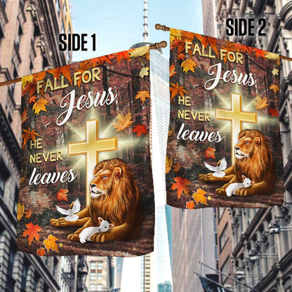 Jesus Flag Fall For Jesus He Never Leaves God &amp; Lion 3-Day Shipping