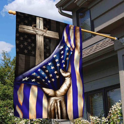 The Thin Blue Line Christian Cross. American U.S. Flag 3-Day Shipping