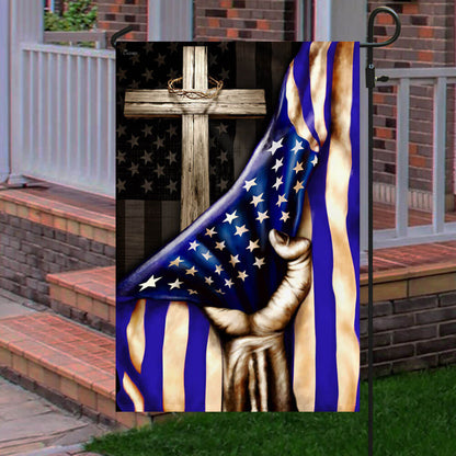 The Thin Blue Line Christian Cross. American U.S. Flag 3-Day Shipping