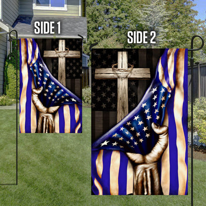 The Thin Blue Line Christian Cross. American U.S. Flag 3-Day Shipping