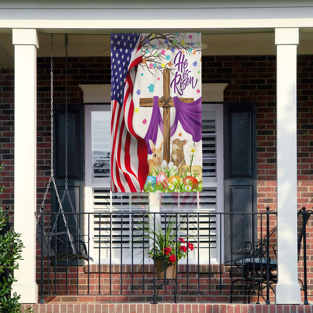 Easter Rabbit Jesus Cross He Is Risen American Flag